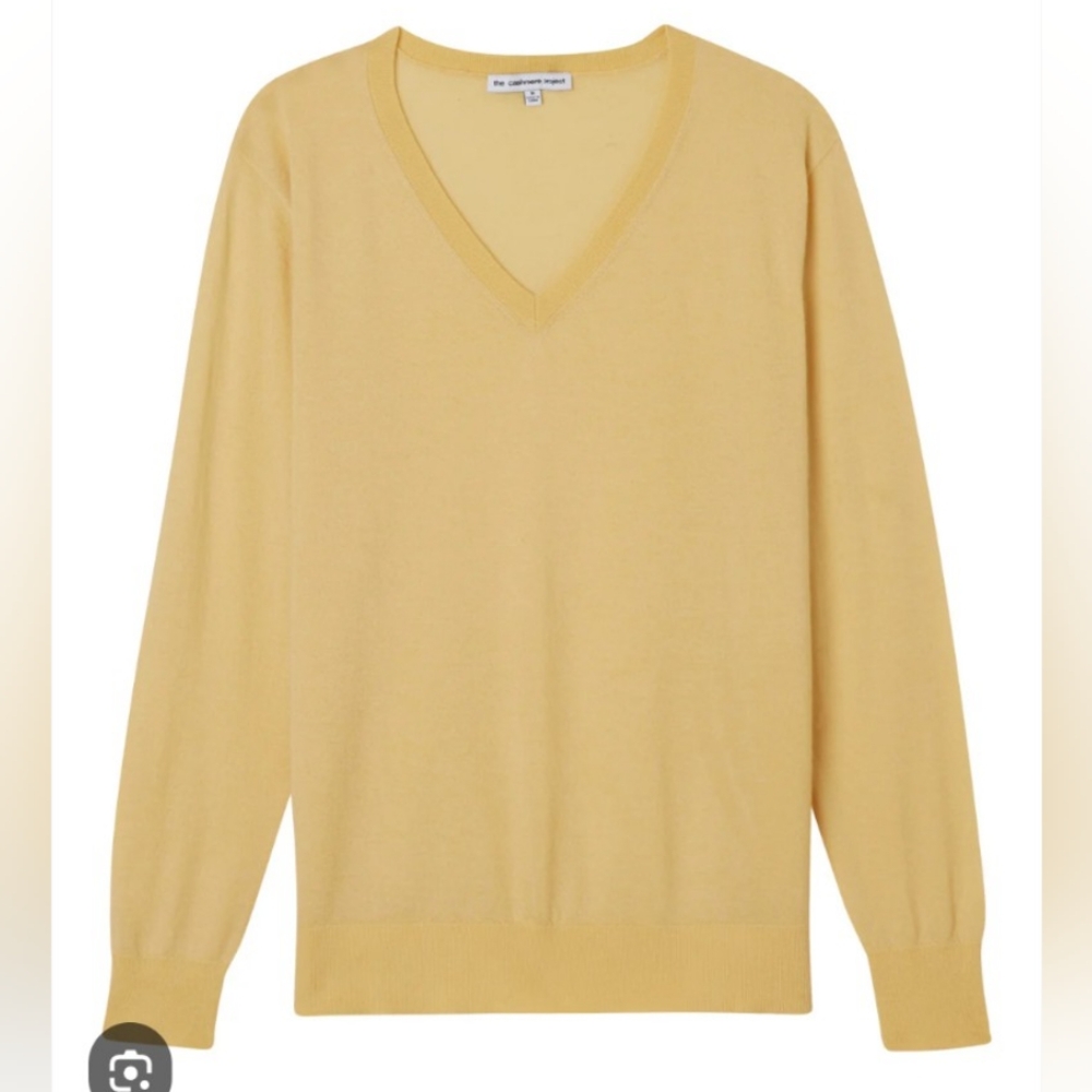 The Cashmere Project Size Large V-Neck 100% Cashmere Knit Sweater Butter Yellow